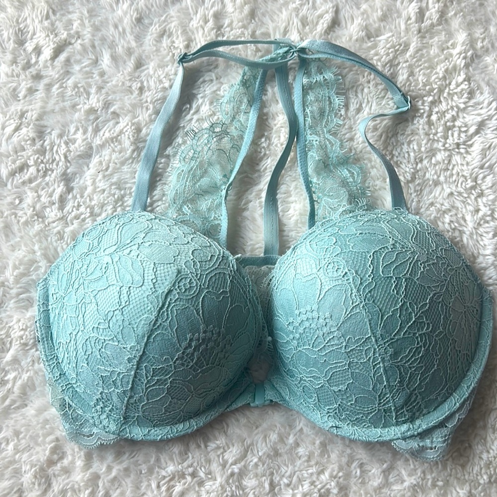 Victoria Secret racer back push up bra light teal 32D
